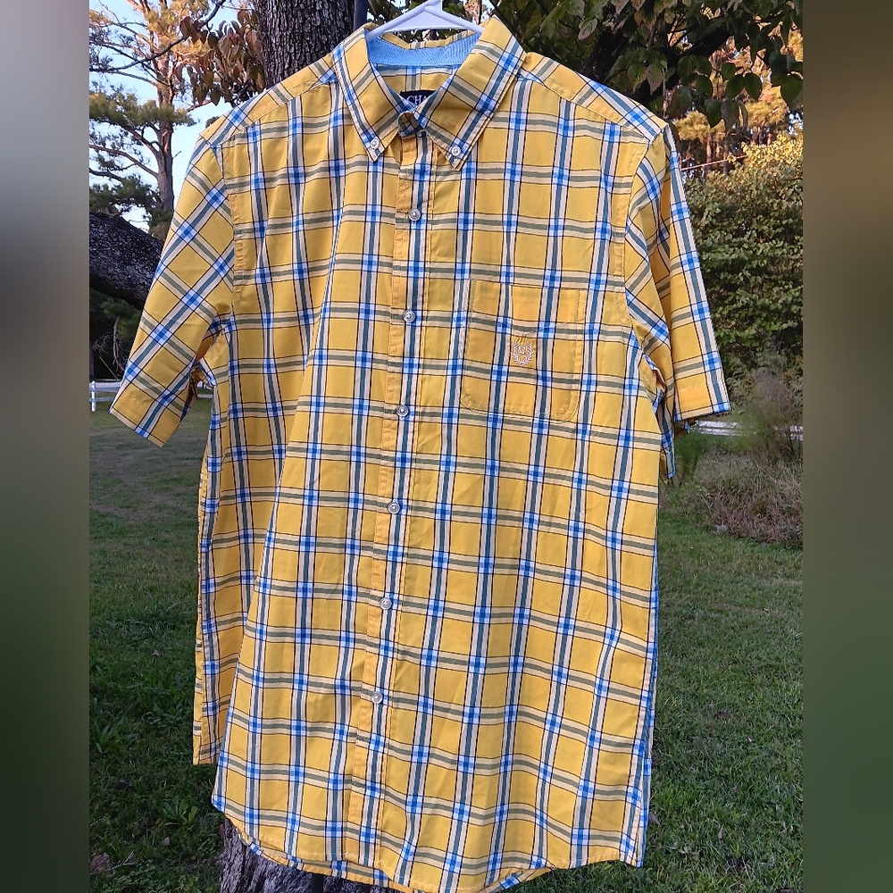 Chaps Mens short sleeve plaid button-down  shirt M